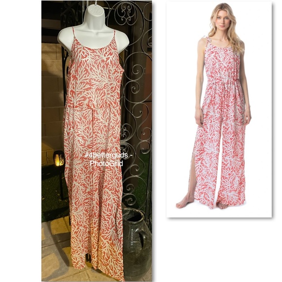 MICHAEL Michael Kors Jumpsuit Swim Cover Up Adjustable Sheer Coral Red Mosaic M - Picture 16 of 16